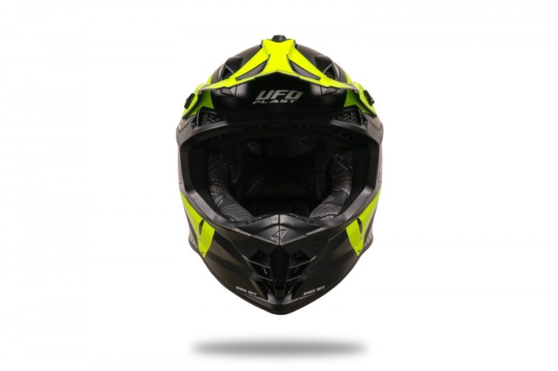 Helmetë Motocross Intrepid e zezë dhe e verdhë neoni