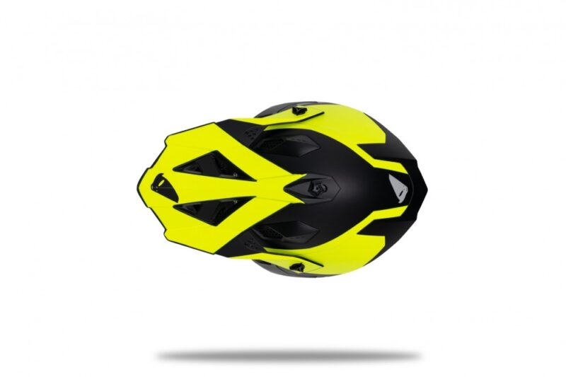 Helmetë Motocross Intrepid e zezë dhe e verdhë neoni